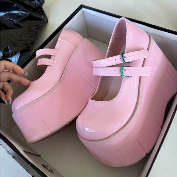 Demonia Pink Platform Mary Janes - Picture 6 of 9
